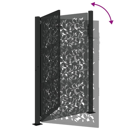 Garden Gate Black 105x155 cm Steel Leaf Design
