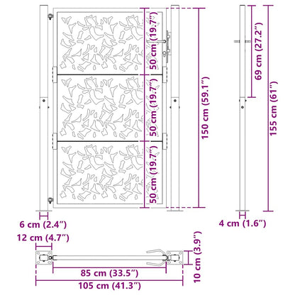 Garden Gate Black 105x155 cm Steel Leaf Design