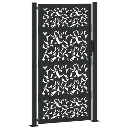 Garden Gate Black 105x180 cm Steel Leaf Design