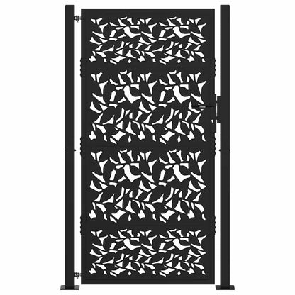 Garden Gate Black 105x180 cm Steel Leaf Design