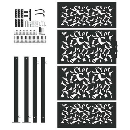 Garden Gate Black 105x180 cm Steel Leaf Design