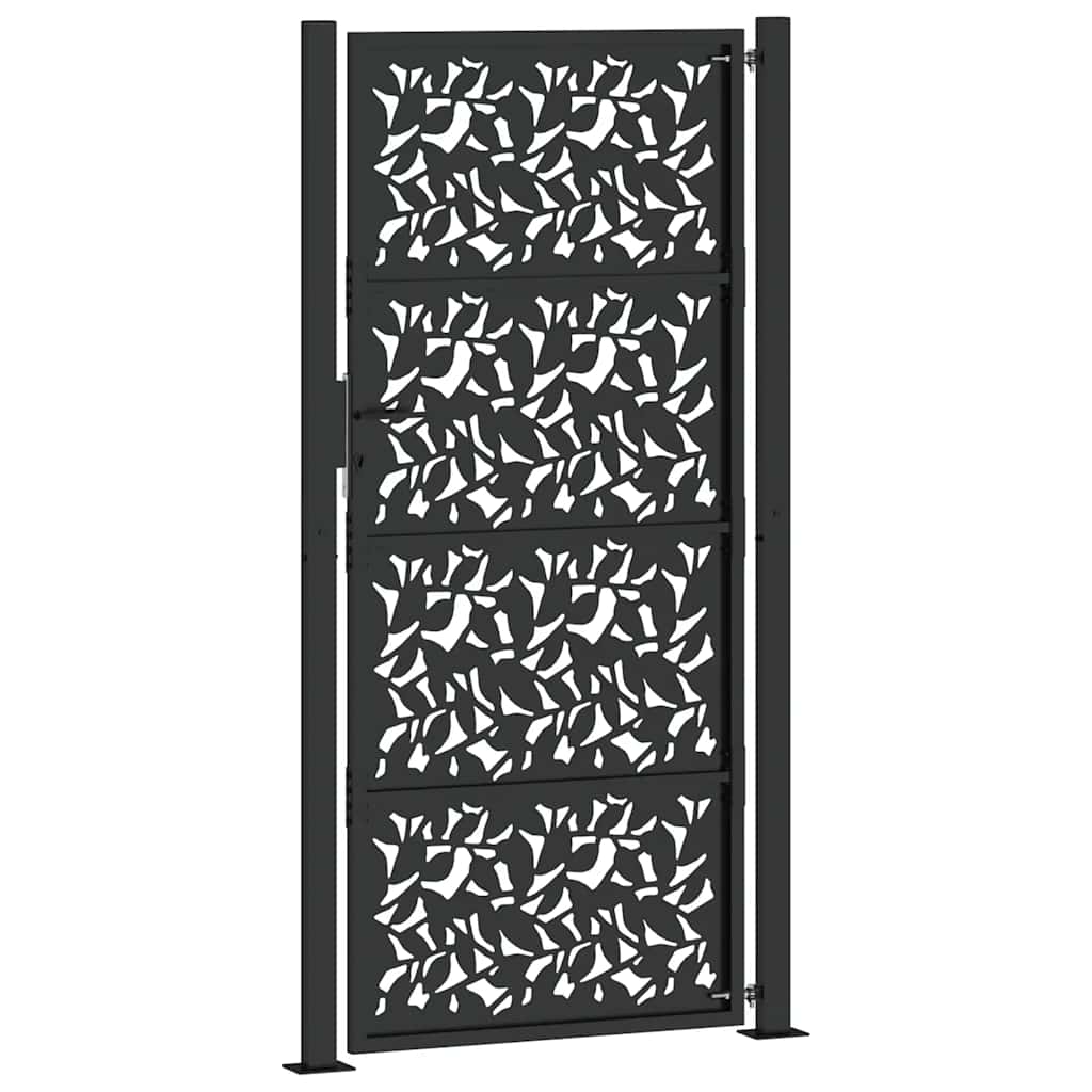 Garden Gate Black 105x205 cm Steel Leaf Design