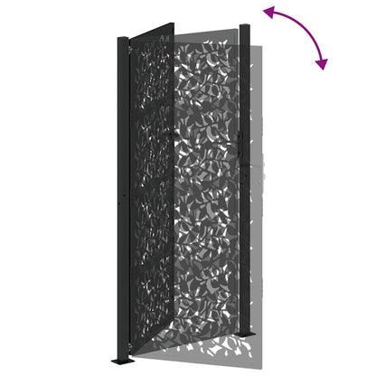 Garden Gate Black 105x205 cm Steel Leaf Design