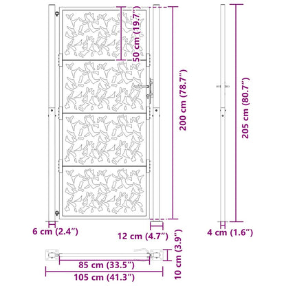 Garden Gate Black 105x205 cm Steel Leaf Design