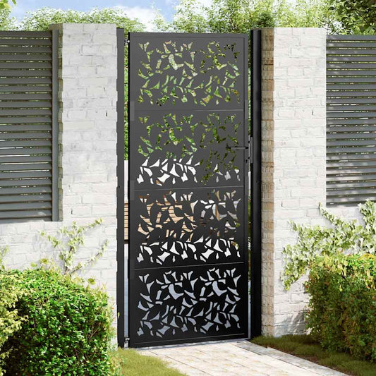 Garden Gate Black 105x205 cm Steel Leaf Design