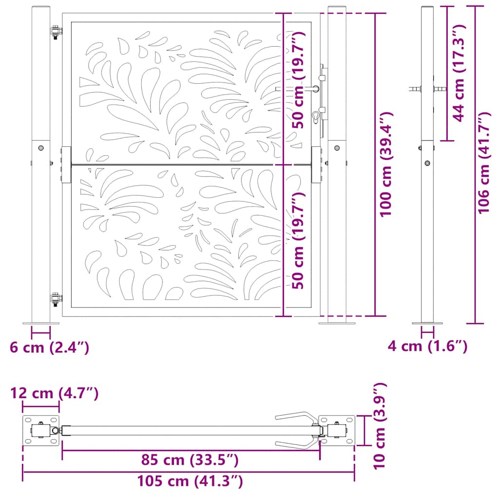 Garden Gate Black 105x106 cm Steel Wave Design