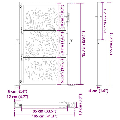 Garden Gate Black 105x155 cm Steel Wave Design