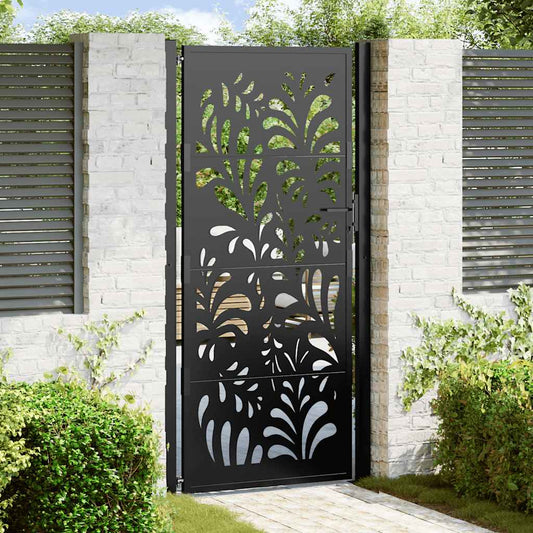 Garden Gate Black 105x205 cm Steel Wave Design