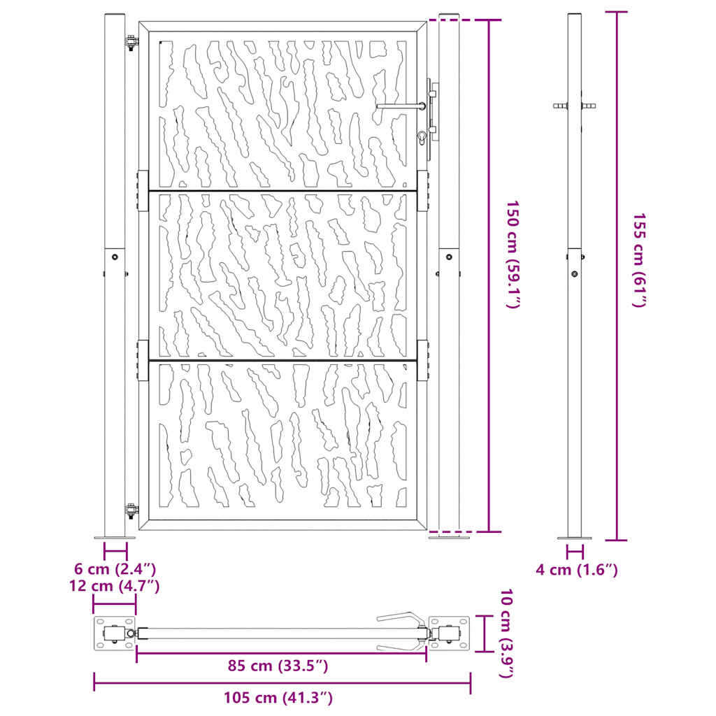 Garden Gate Black 105x155 cm Steel Trace Design