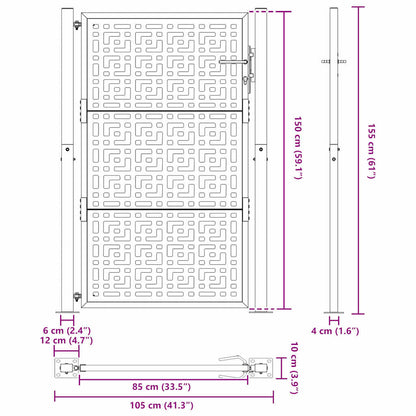 Garden Gate Black 105x155 cm Steel Cross Design