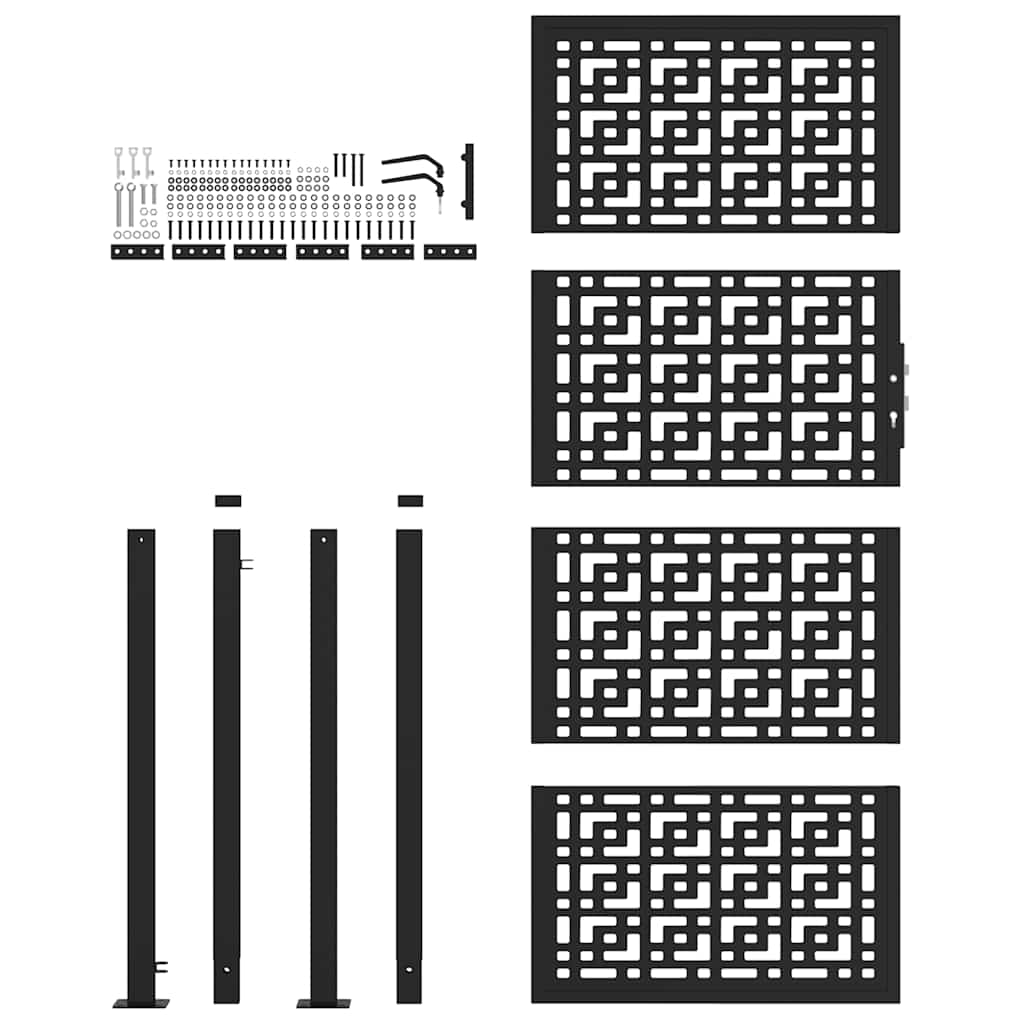 Garden Gate Black 105x205 cm Steel Cross Design