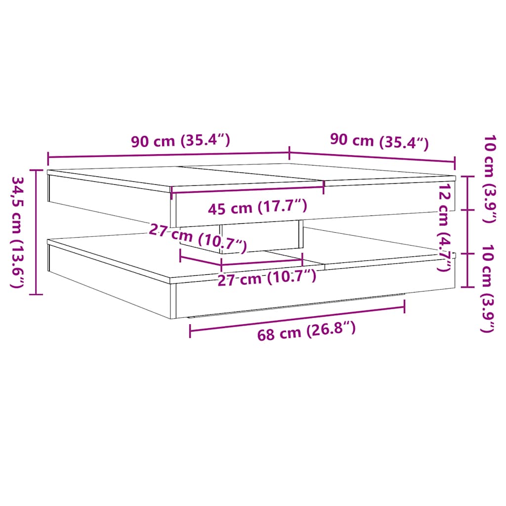 Coffee Table 360-Degree Rotatable Artisan Oak 90x90x34.5 cm