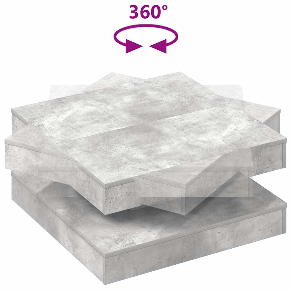 Coffee Table 360-Degree Rotatable Concrete Grey 70x70x34.5 cm