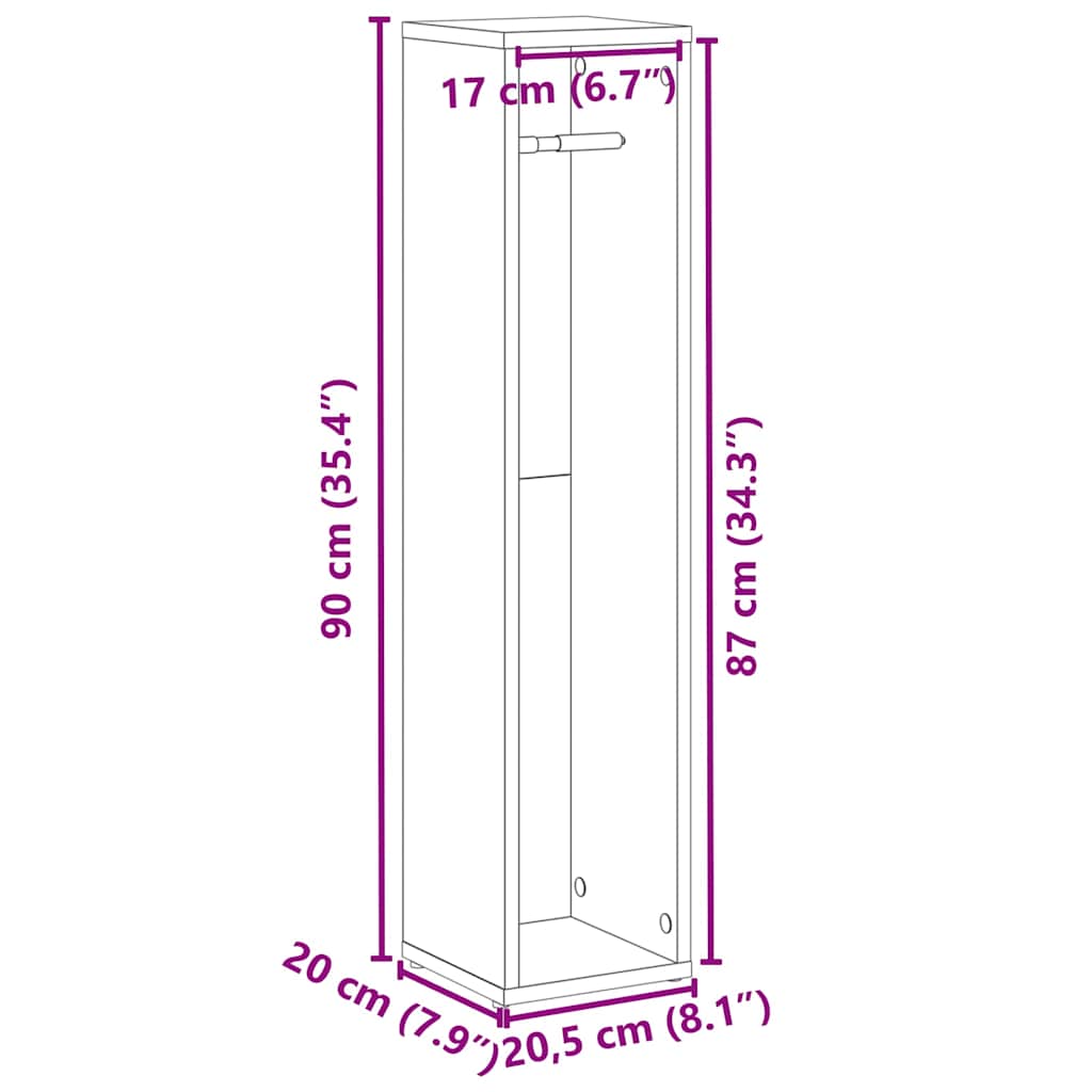 Bathroom Cabinet with Roll Holder Smoked Oak 20.5x20x90 cm