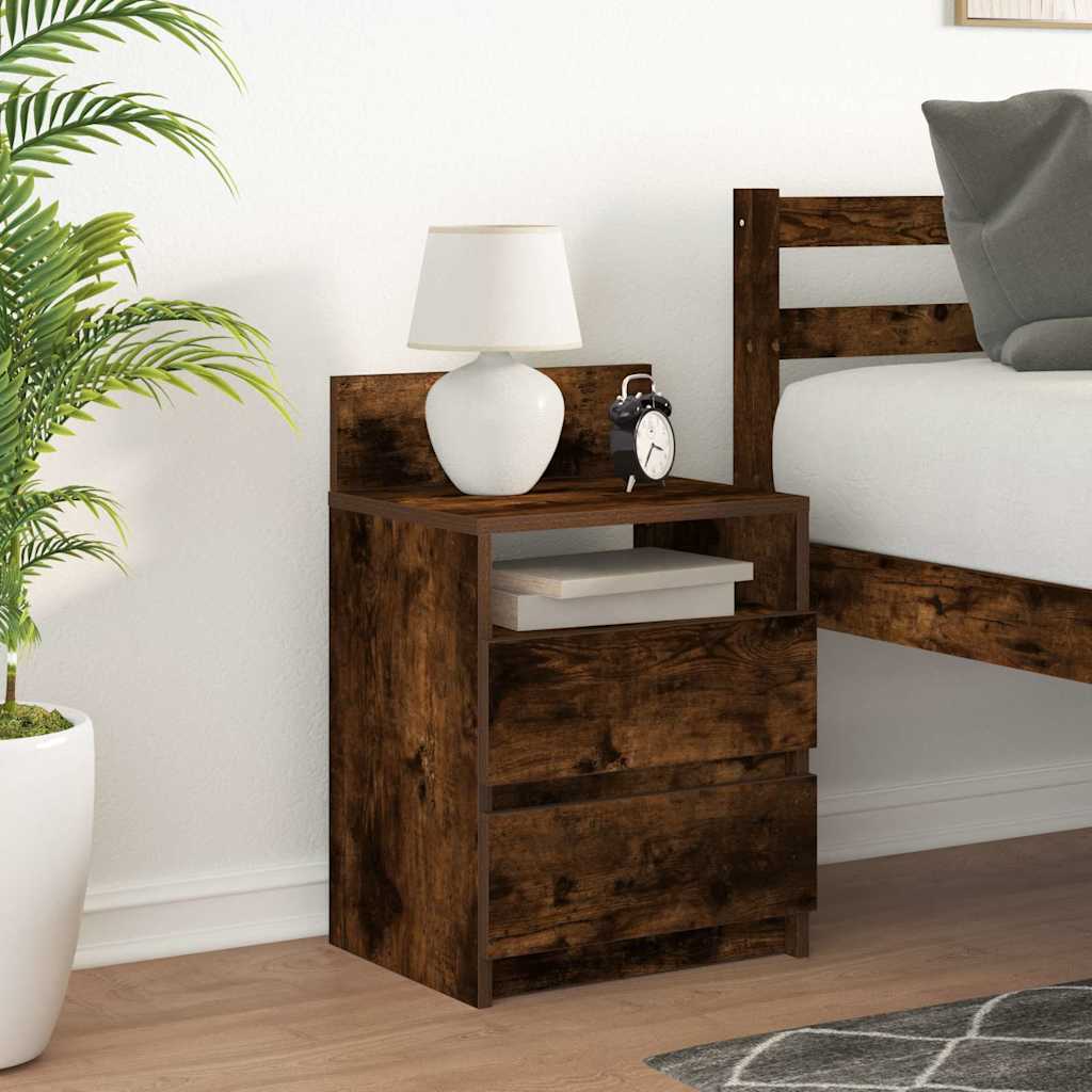 Bedside Cabinet with 2 Drawers Smoked Oak 40x33x60 cm