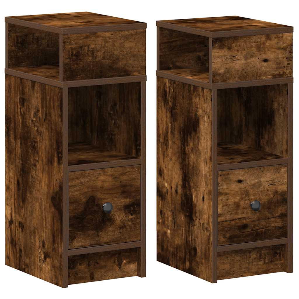 Bedside Cabinets 2 pcs with Drawer Smoked Oak 25x31x66 cm