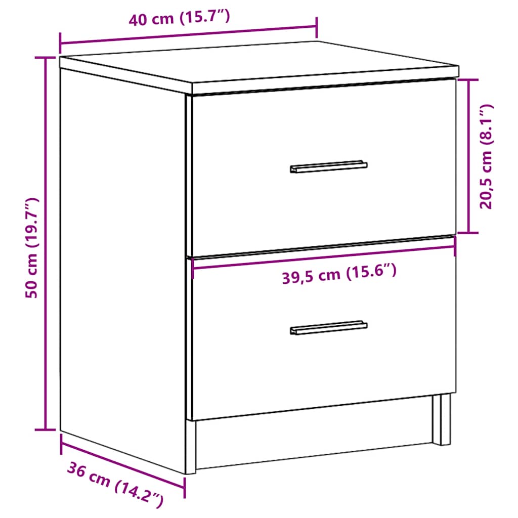 Bedside Cabinets 2 pcs with 2 Drawers Smoked Oak 40x36x50 cm