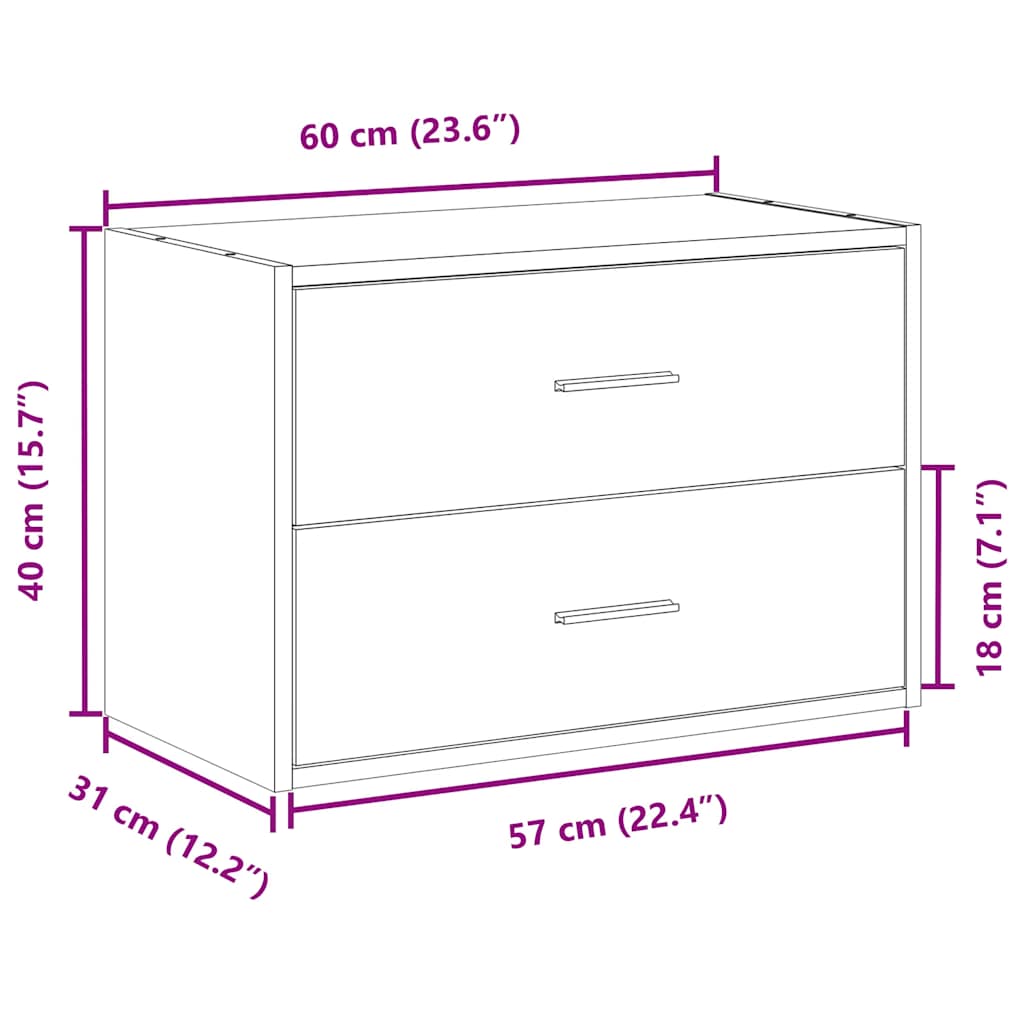 Cabinet with 2 Drawers White 60x31x40 cm Engineered Wood