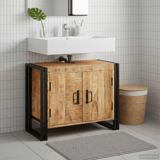 Bathroom Sink Cabinet 71 x 33 x 58 cm Solid Mango wood and Iron