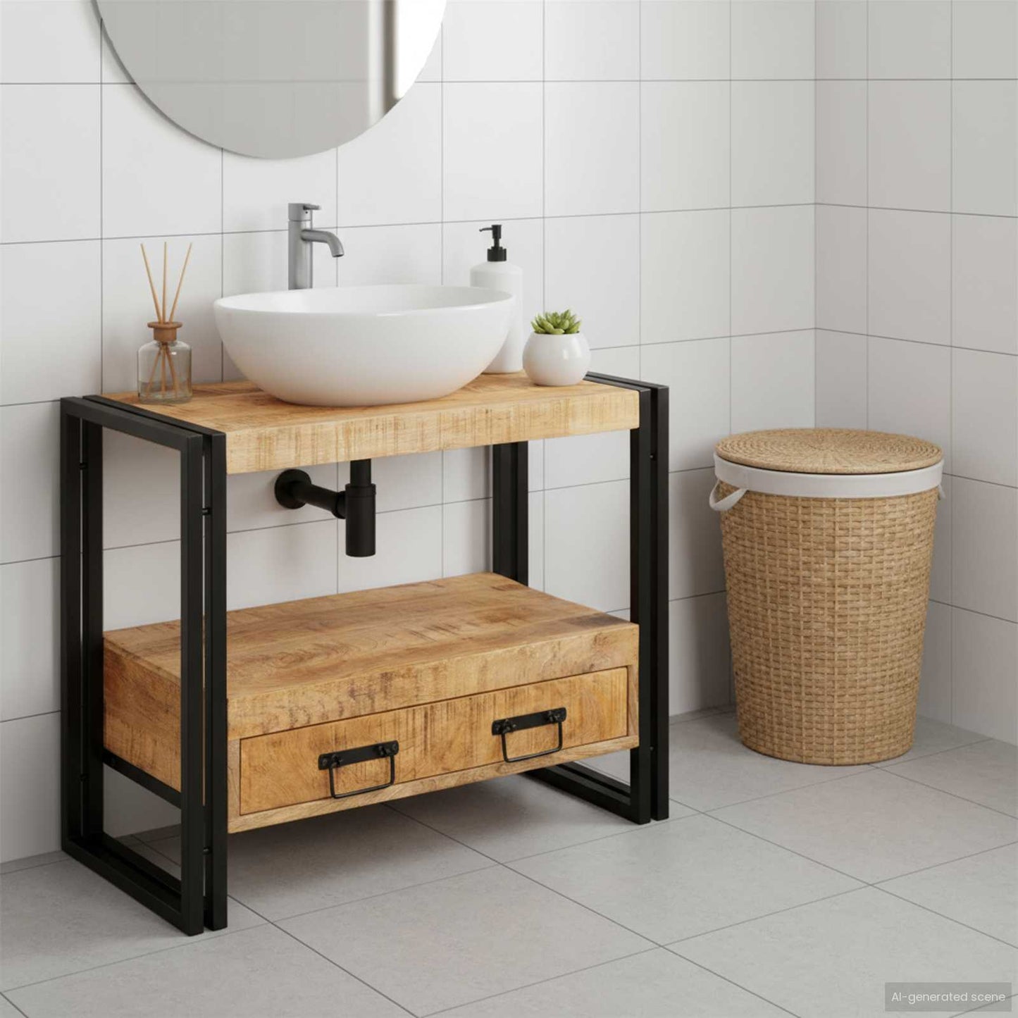 Bathroom Sink Cabinet 71 x 33 x 58 cm Solid Mango wood and Iron