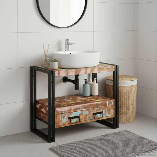 Bathroom Sink Cabinet with Drawer Solid Reclaim wood and Iron