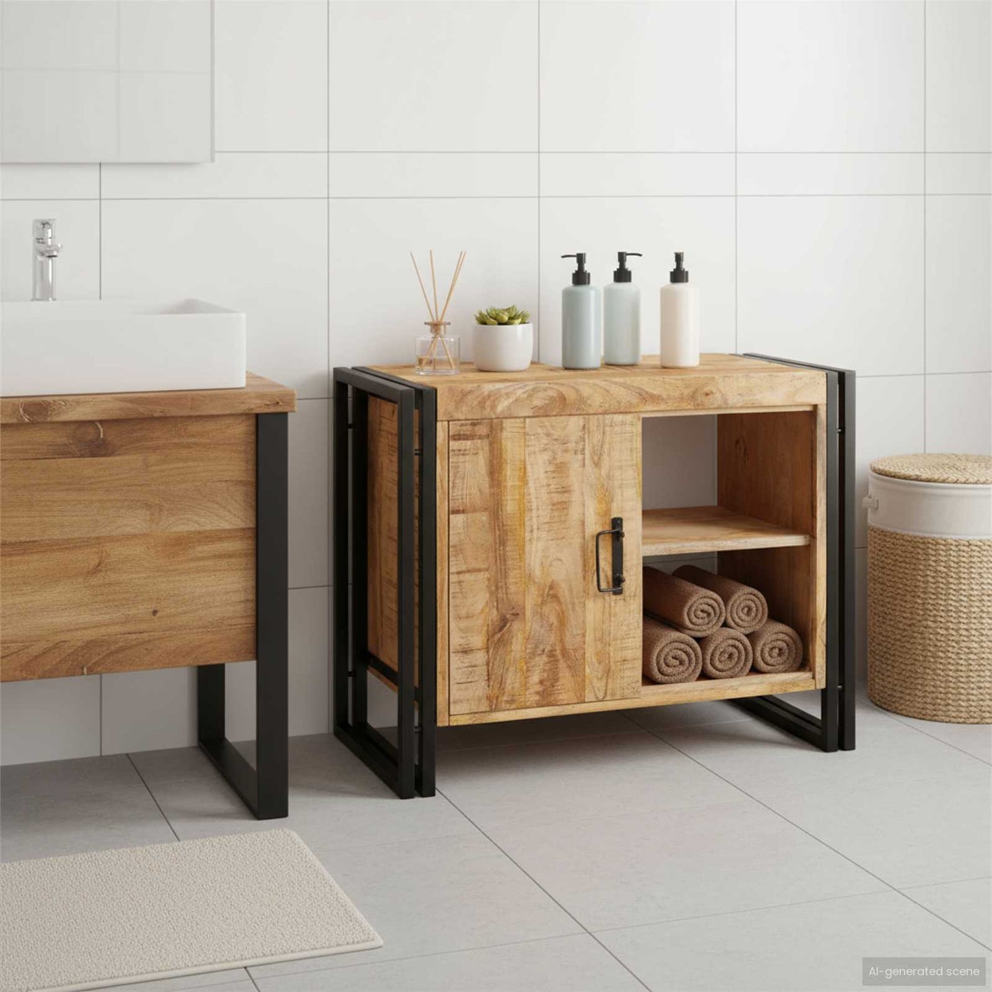 Bathroom Sink Cabinet 71 x 33 x 58 cm Solid Mango wood and Iron