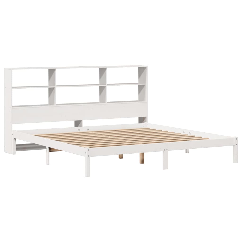 Bookcase Bed without Mattress White 180x200 cm Super King Solid Wood Pine