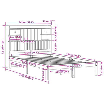 Bookcase Bed without Mattress 135x190 cm Double Solid Wood Pine