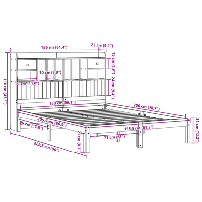 Bookcase Bed without Mattress 150x200 cm King Solid Wood Pine