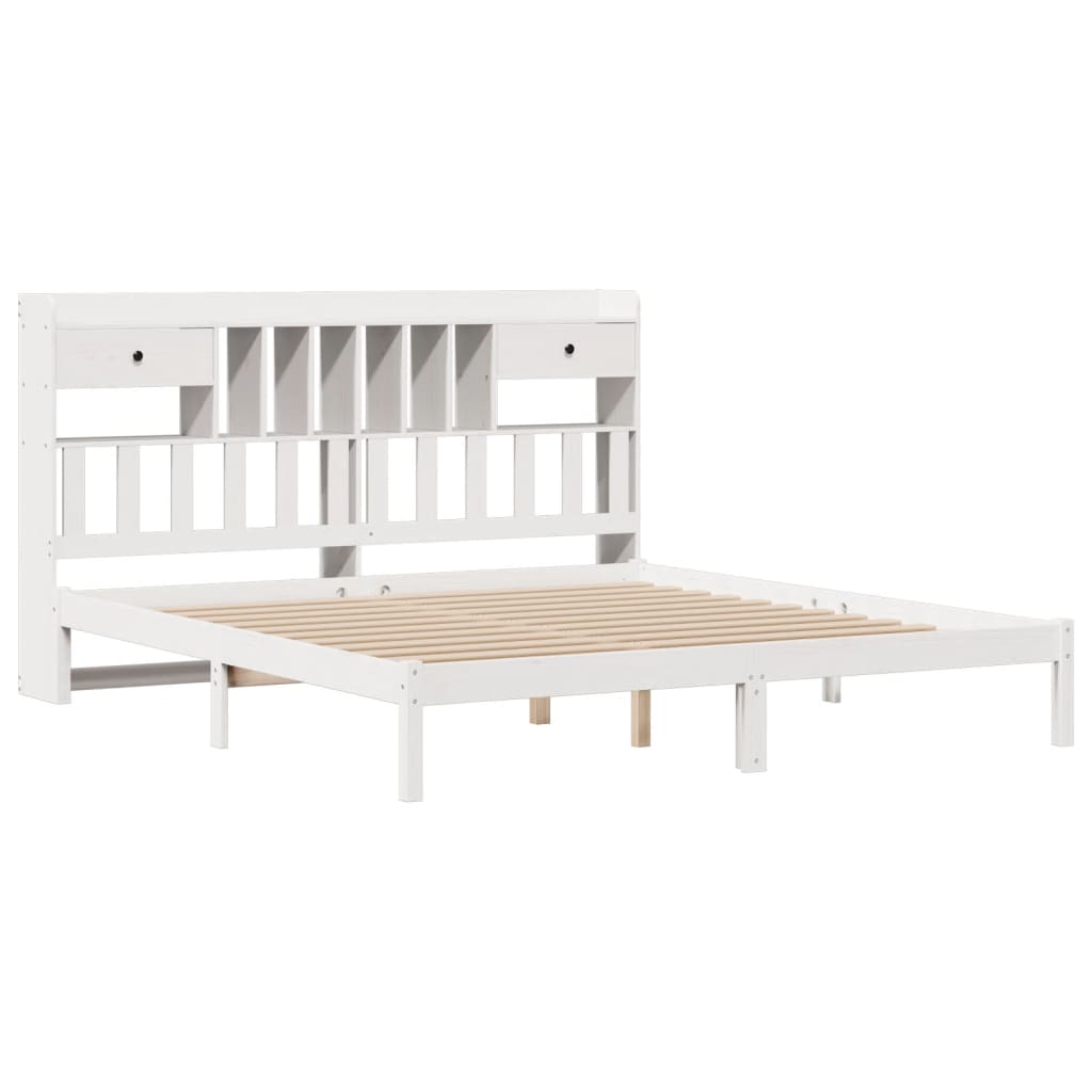Bookcase Bed without Mattress White 180x200 cm Super King Solid Wood Pine