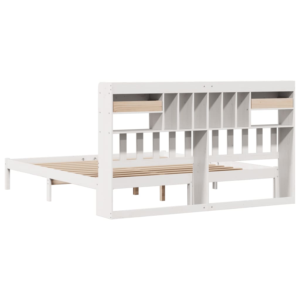 Bookcase Bed without Mattress White 180x200 cm Super King Solid Wood Pine