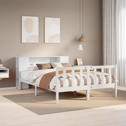 Bookcase Bed without Mattress White 135x190 cm Double Solid Wood Pine