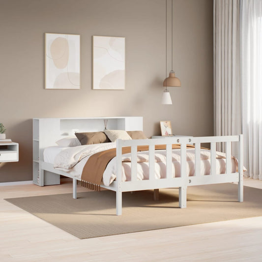 Bookcase Bed without Mattress White 135x190 cm Double Solid Wood Pine