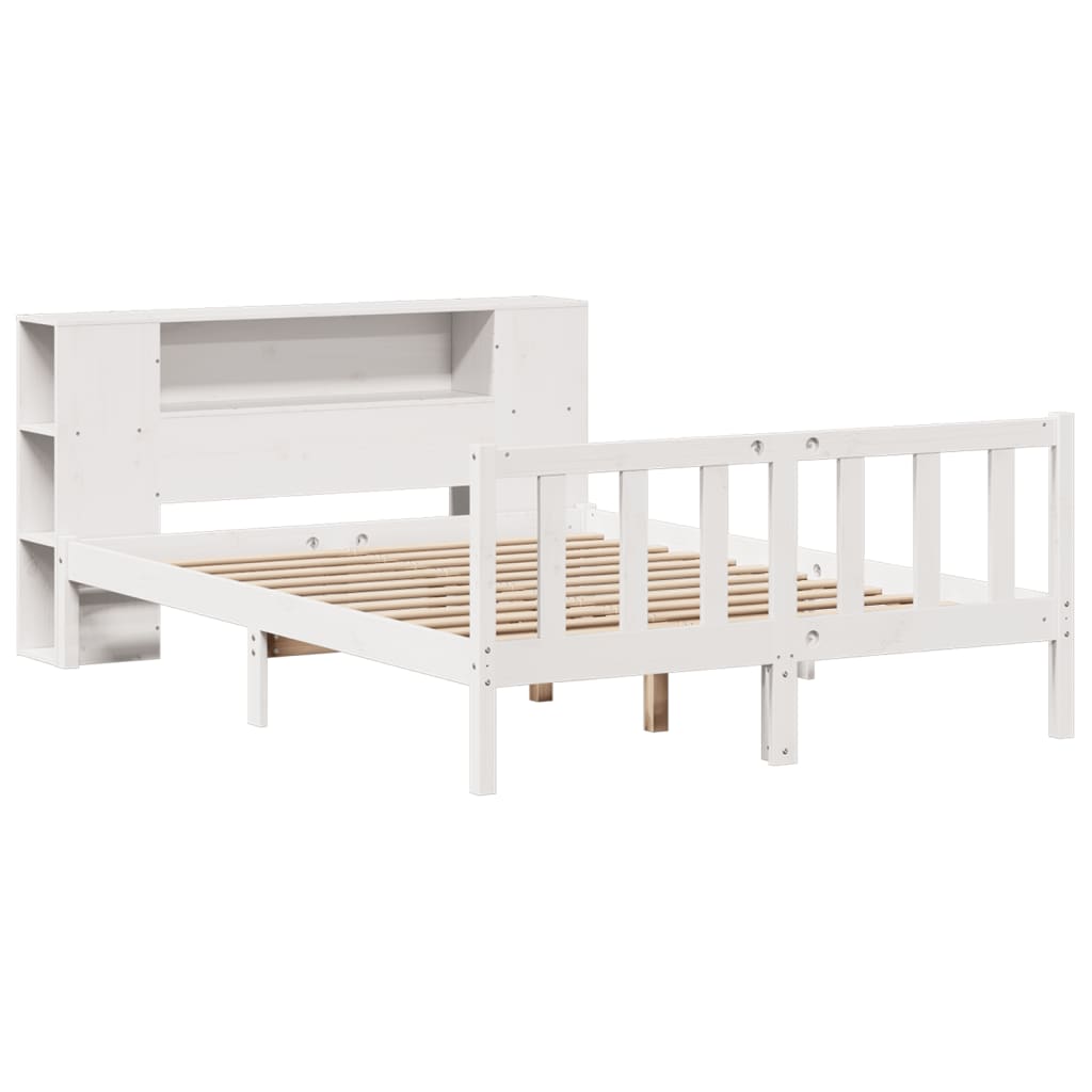 Bookcase Bed without Mattress White 140x190 cm Solid Wood Pine