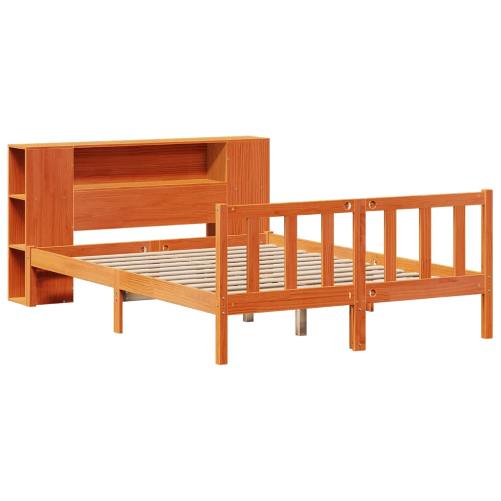 Bookcase Bed without Mattress Wax Brown 135x190 cm Double Solid Wood Pine