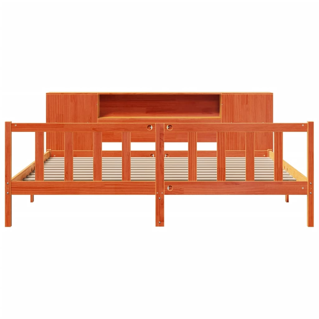 Bookcase Bed without Mattress Wax Brown 200x200 cm Solid Wood Pine