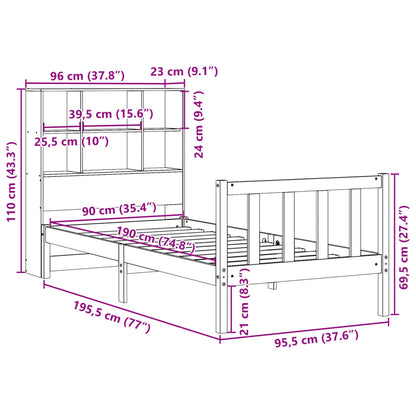 Bookcase Bed without Mattress White 90x190 cm Single Solid Wood Pine