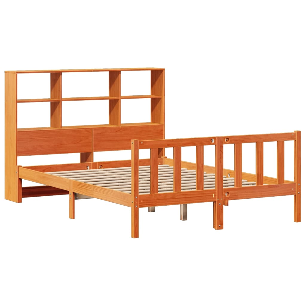 Bookcase Bed without Mattress Wax Brown 135x190 cm Double Solid Wood Pine