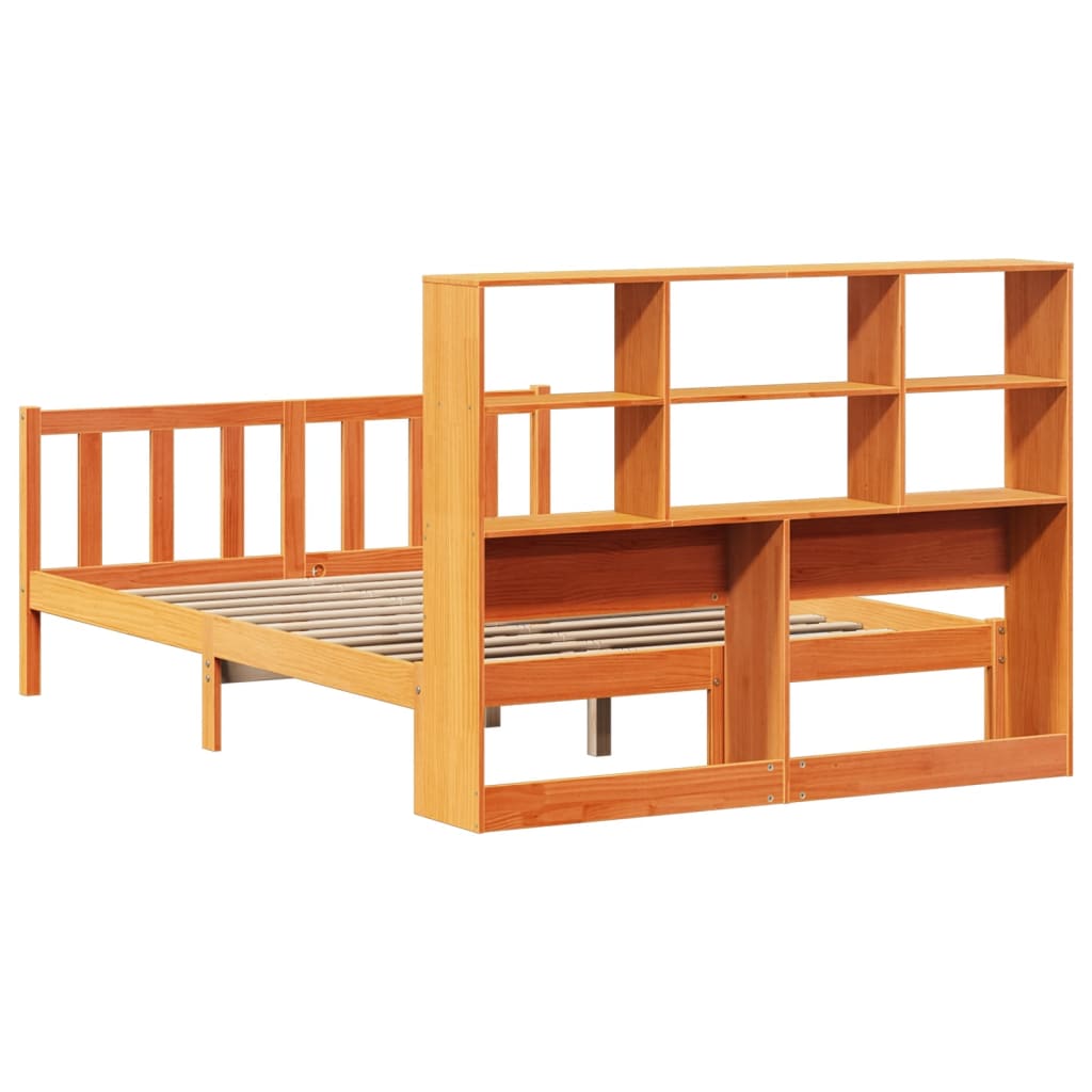 Bookcase Bed without Mattress Wax Brown 135x190 cm Double Solid Wood Pine