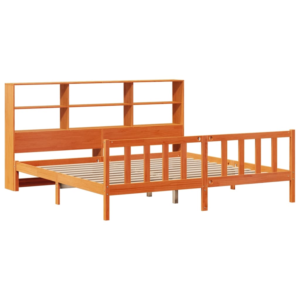 Bookcase Bed without Mattress Wax Brown 180x200 cm Super King Solid Wood Pine