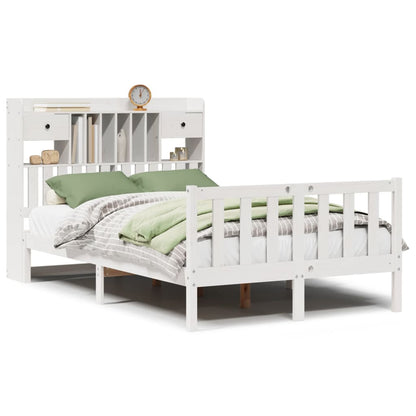 Bookcase Bed without Mattress White 135x190 cm Double Solid Wood Pine