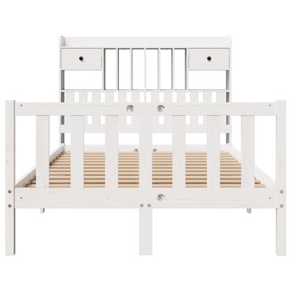 Bookcase Bed without Mattress White 135x190 cm Double Solid Wood Pine