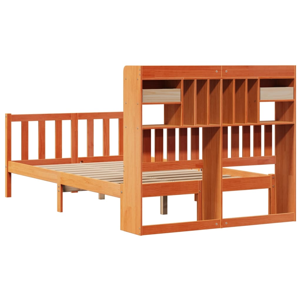 Bookcase Bed without Mattress Wax Brown 135x190 cm Double Solid Wood Pine