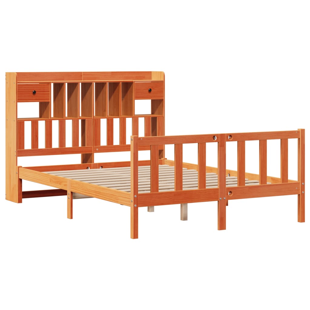 Bookcase Bed without Mattress Wax Brown 140x200 cm Solid Wood Pine