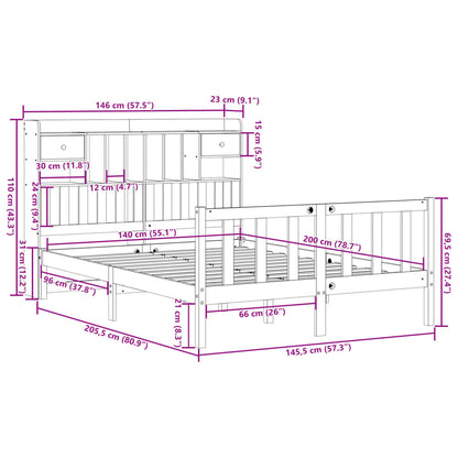 Bookcase Bed without Mattress Wax Brown 140x200 cm Solid Wood Pine