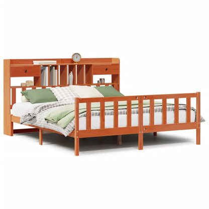 Bookcase Bed without Mattress Wax Brown 200x200 cm Solid Wood Pine