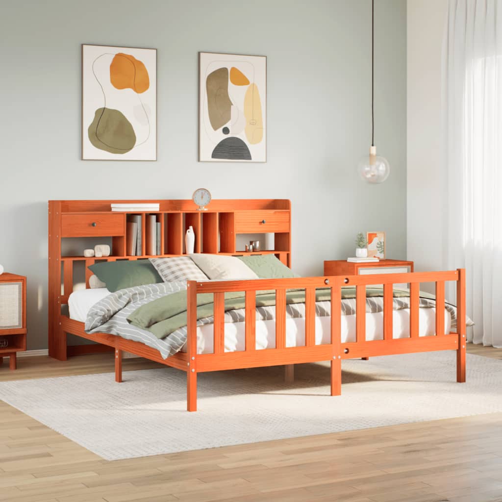 Bookcase Bed without Mattress Wax Brown 200x200 cm Solid Wood Pine