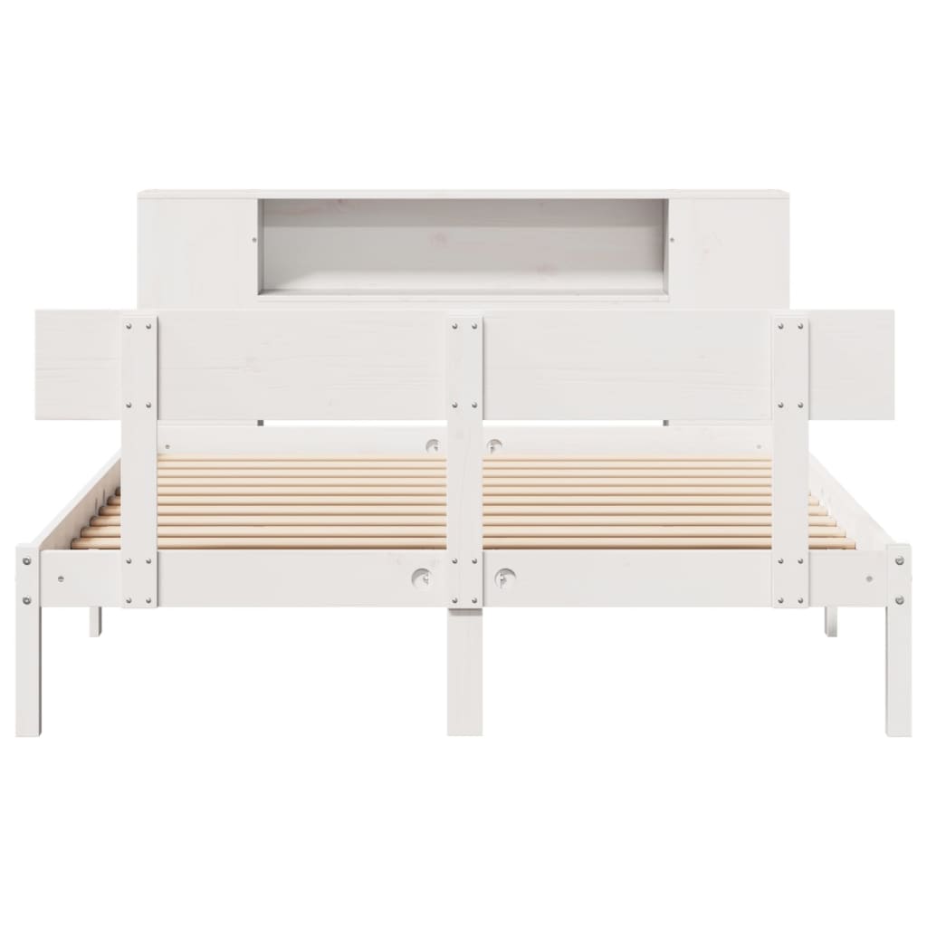 Bookcase Bed without Mattress White 135x190 cm Solid Wood Pine