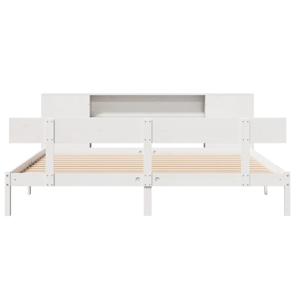 Bookcase Bed without Mattress White 180x200 cm Super King Solid Wood Pine