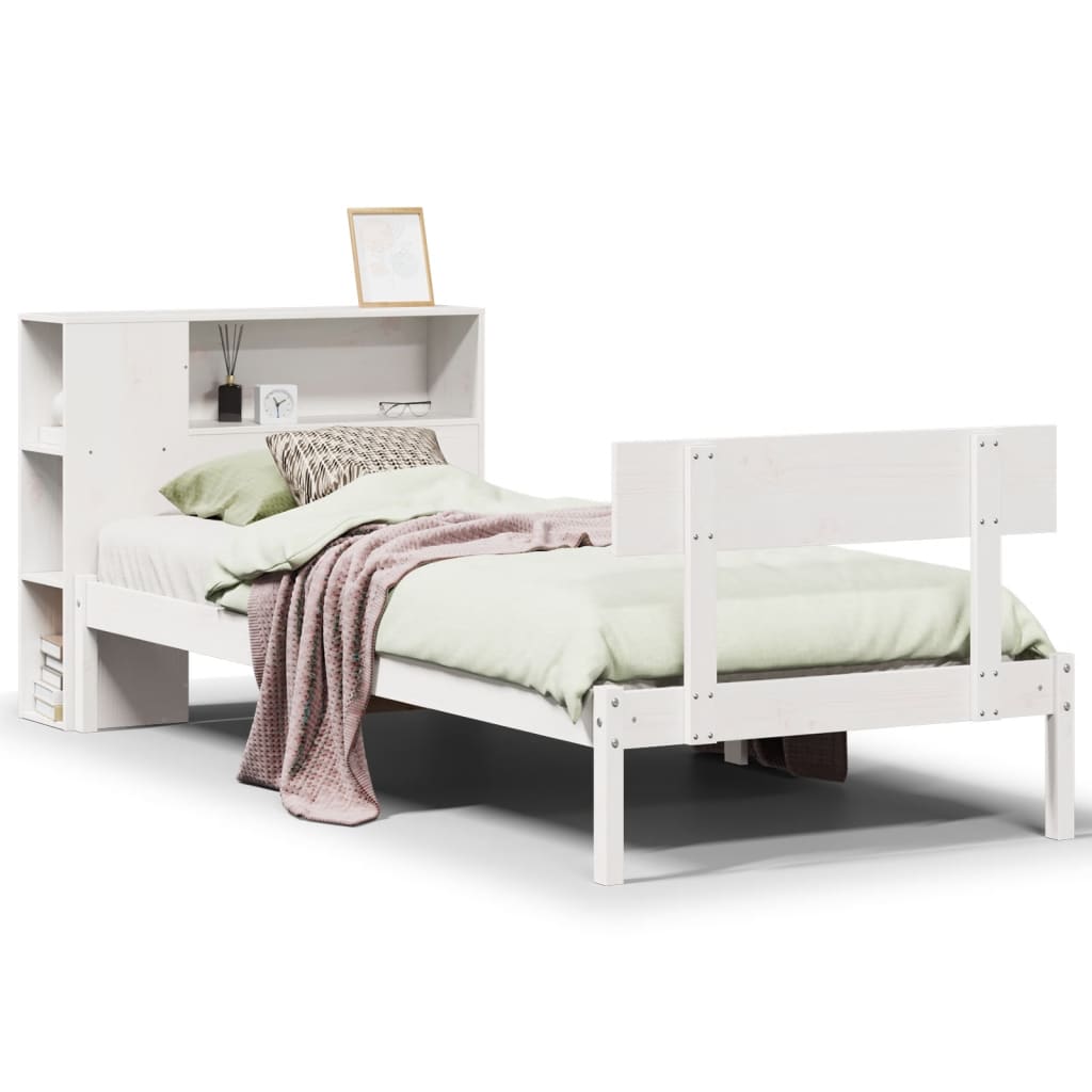 Bookcase Bed without Mattress White 75x190 cm Small Single Solid Wood Pine